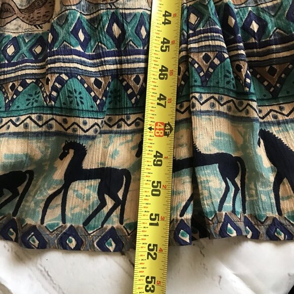 Vintage Phool Maxi Dress South West Folk Horse Print Indian Broomstick Button‎ M - Picture 9 of 9